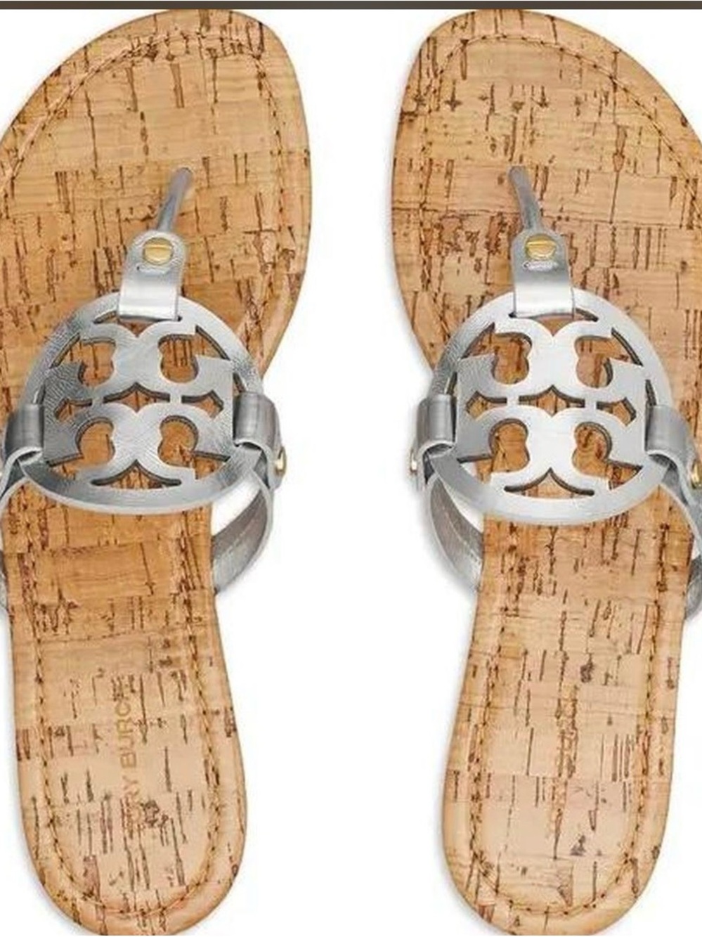 Tory Burch Silver Logo Cork-Style Toe-Thong Sandals